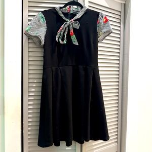 Stylish Black Kids Dress with Striped Sleeves